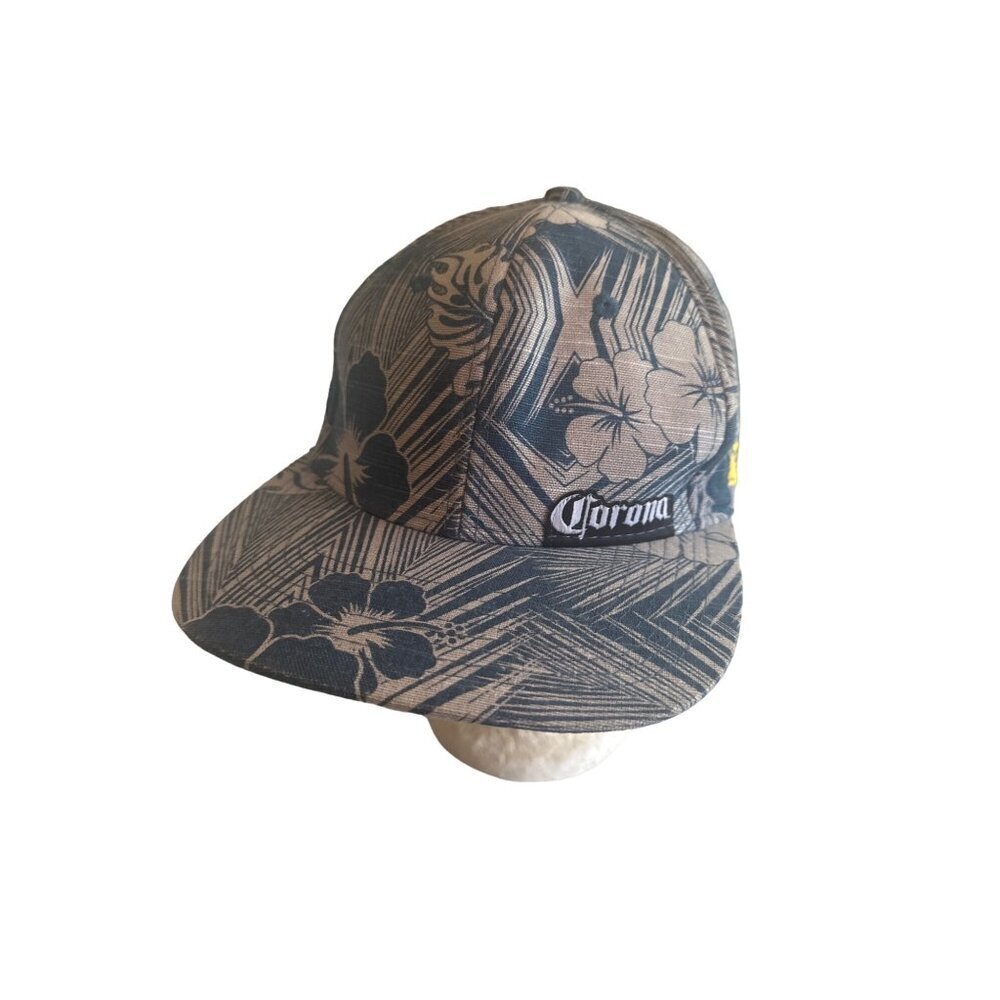 Corona Blue Linen Blend Floral Hat Cap Adjustable